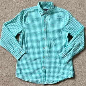 Vineyard Vines Boy’s Aqua Gingham Button-Down Shirt